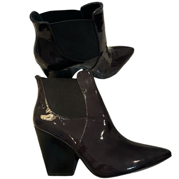 Pour La Victoire Glossy Black wedge booties - Picture 1 of 5